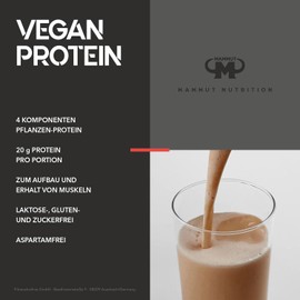 Mammut Nutrition Vegan Whey Protein Powder Nougat - 460 g - 4-Component Plant Protein without Soy, Lactose and Gluten Free - Natural Sweetness Thanks to Stevia - 100% Vegan - No Aspartame