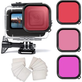 OKFUN ダイビングキット GoPro Hero 13/12/11/10/9 ブラック 60m 水中ダイビングハウジング フィルター3個付き