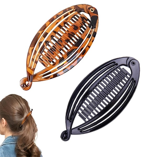 Set of 2 Banana Hair Clips in Black and Brown