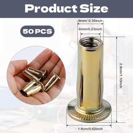 Gdotmely 1/4-20 Multi Grip Rivet Nut Kit, 50pcs Rivet Nuts, Steel Pre-Bulbed Shank Plus Nuts,Zinc-Plated Flat Head Threaded Insert Nut Construction Fasteners for Industrial