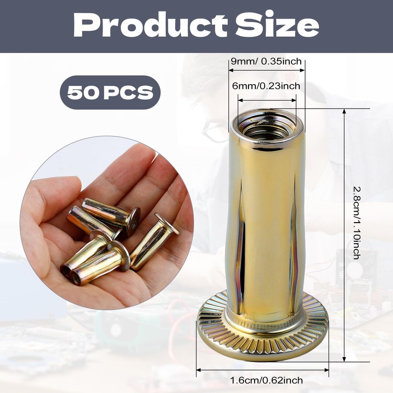 Gdotmely 1/4-20 Multi Grip Rivet Nut Kit, 50pcs Rivet Nuts,