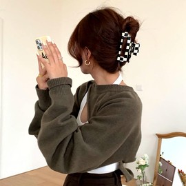 4inch Checkered Claw Clips 3 Styles 4 Pieces Classic Black White Checkerboard Acrylic Hair Clips 3 Sizes Tortoise Y2K Hair Accessories for Women