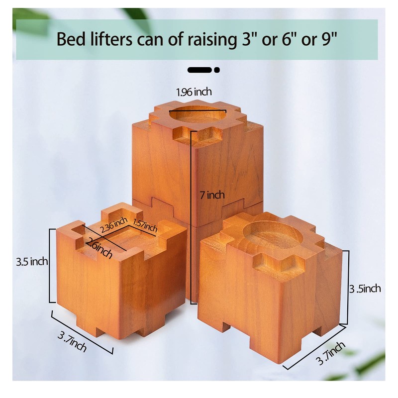Wood Bed Risers with Non-Slip Rubber Pad, Stackable Furniture Risers
