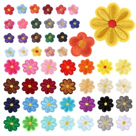 Flower Iron on Patches for Clothes, 50 Pcs Iron-on Embroidered Patches Coloured Flower Sew on Applique Patch for Jeans Hats Clothes
