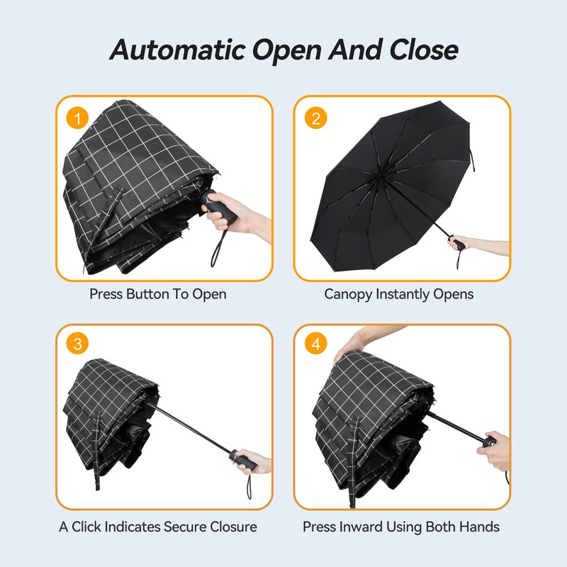 TechRise Umbrella Windproof Travel Umbrella: 10 Ribs Automatic Compact Strong