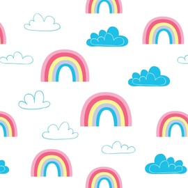 Little Girl Princess Print Fabric – 100% Cotton Poplin, 44” Wide – Royal Themed Material for Sewing, Quilting, Crafts, Floral Nature Fabric Unicorn Fantasy (Rainbows on White, Metre)