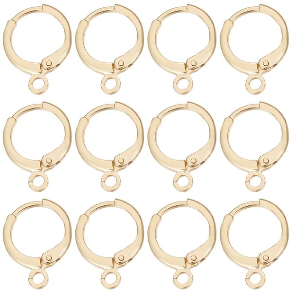 Beebeecraft 1 Box 50Pcs Round Earring Hooks 18K Gold Plated
