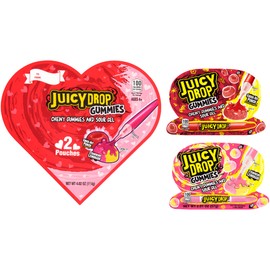 Valentine's Day Boxes - Pack of 2 - Juicy Drop Gummies with Sour Gel - Strawberry Lemonade & Knockout Punch - 4 oz. Heart Shaped Boxes