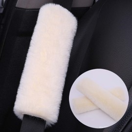 "2-Pack Soft Plush Seatbelt Covers for Kids - Comfortable Seat Belt Cushion for Newborns - Car Seat/Stroller Strap Accessories - Enhanced Driving Comfort & Protection (White)
