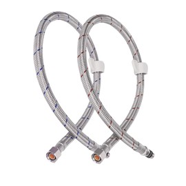 JUWO 24 inch Faucet Supply Line, Braided 3/8" Female Compression Thread × M10 Male Connector Water Line, Stainless Kitchen Sink Hose, Bathroom Faucet hose, Red & Blue (1 Pair)