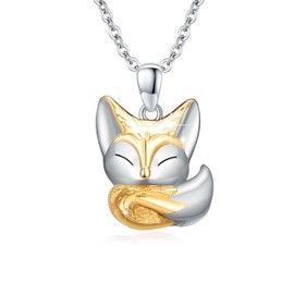 CUOKA MIRACLE Fox Necklace 925 Sterling Silver Foxes Pendant Fox Charm Jewelry for Mom Teen Fox Lover Gifts on Mother's Day Birthday Christmas Jewelry Gifts(Gold)