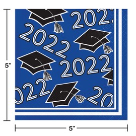 Creative Converting Class of 2022 Cobalt Blue Beverage Napkins, 5"