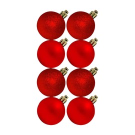 8 Matt & Glitter Christmas Tree Baubles Home Party Ornament Gift Wall Window Hanging Decoration 50mm - Red
