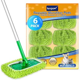 KEEPOW Dry Sweeping/Wet Mopping Cloths for Swiffer Sweeper Mop Deluxe Reusable & Washable Microfiber Mop Pads for All 10 Inches Flat Mop (Mop is Not Included):_4 pack - blue