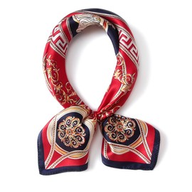 ANDANTINO 100% Pure Mulberry Silk Small Square Scarf -21''*21''- Breathable Lightweight Neckerchief -Digital Floral Printed Headscarf (RED)