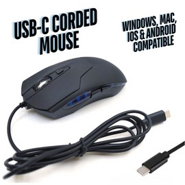 CBUS Wired USB-C 6-Button Quiet Mouse, 4-DPI Speeds, Ergonomic LED Backlight - Mac/PC