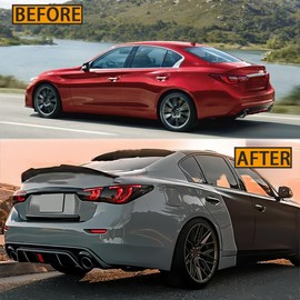 Ombialo Rear Trunk Spoiler+Rear Window Roof Spoiler Compatible with Infiniti Q50 2014-2024 4 Door Sedan PSM Style Rear Window Duckbill High Kick Spoiler Wing Lip
