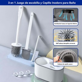 ACOVARK Juego de Escobilla y Cepillo Inodoro,3 en 1 Juego de EscobillaEscobilla para Inodoro,con Soporte de Secado Rápido Kit,Cepillo para Lavar Baño,Cepillo Inodoro para Baño,para Limpieza de baño