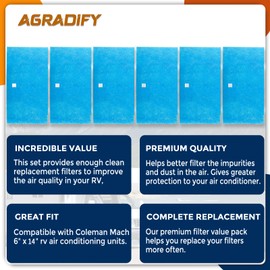 AGradify 6 Pack RV AC Filter 6" X 14" Compatible with Coleman Mach Air Conditioner MERV 8 Rated RV Air Filter Replacement Unit