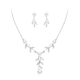 Clearine Women's Bohemian Boho CZ Cream Artificial Pearls Filigree Sunflower Y Shape Necklace Dangle Earrings Jewellery Set, Cubic Zirconia, Cubic Zirconia