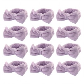 12 Pcs Purple Spa Headbands for Washing Face Soft Coral Fleece, Makeup Headbands for Women Spa Headband Bulk, Bow Skincare Headband Elastic Party Supplies Bridesmaid Gifts