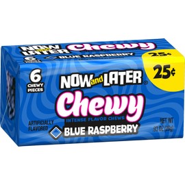 Now & Later Soft Taffy Chews Candy, Blue Raspberry, 0.93 Ounce Bar, Pack of 24