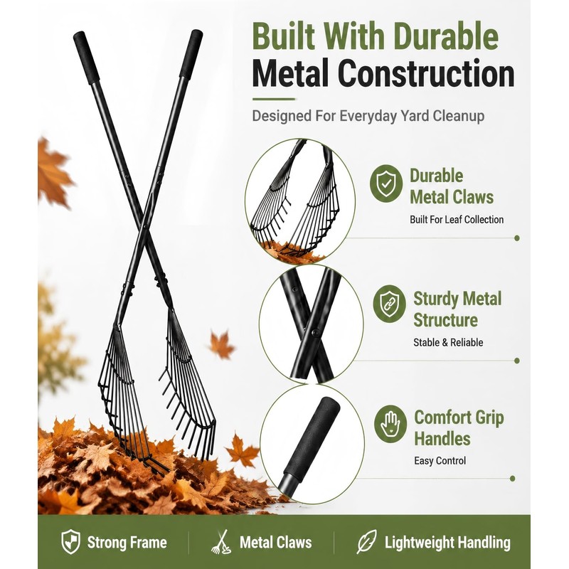 CyDuan Leaf Grabber Rake, Long Handle Leaf Picker Upper for