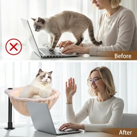 virtulance Cat Desk Bed - Cat Desk Perch with 360° Rotating - Soft Fabric Nest Bed Height Adjustable Mount - Hammock Attachment for Home Office Beige