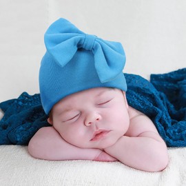 Newborn Baby Hospital Hats Beanie Bow Infant Caps Baby Cotton Cloth Turban Toddler Rabbit Ear Hat for 0-6 Months ﻿ (US, Age, 0 Months, 6 Months, Yellow+Pink+Blue+Khaki+White)
