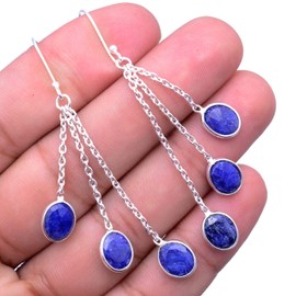 Silver Palace 925 Sterling Silver Natural Blue Sapphire Drop Dangle Earrings for Women