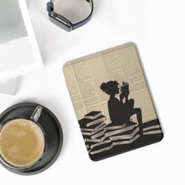 kwmobile Case Compatible with Barnes & Noble Nook Glowlight 4 Plus Case - eReader Cover - Girl and Books Black/Beige