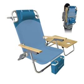 WKFAMOUT Folding Backpack Beach Chair Aluminum 5-Position with Samll Camping Table Bamboo Lay Flat Lounge Chair Outdoor for Adults with Insulated Cooler Bag