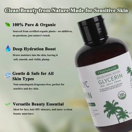 FSbbTaibanle Organic Vegetable Glycerin – USDA Organic Certified, 100% Pure, 6 Fl Oz – Natural Skin & Hair Moisturizer – Ideal for DIY Beauty, Soaps, Lotions & More – Non-GMO, Palm Oil Free