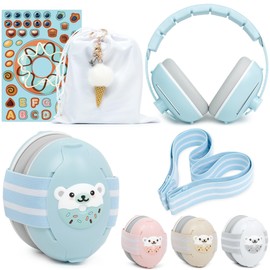 Kaitiaki 2-in-1 Baby Ear Muffs Noise Protection, Baby Noise Cancelling Headphones for 0-36 Months, Infant Ear Protection for Airplane (Sky Blue)