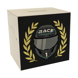 Motorsport Helmet Money Box Made of Wood in Black/Silver with Winner Wreath, Cool Motorsport Racing Car, Helmet, Motorcycle, Piggy Bank, Racing Money Box, Fan Men Racing Piggy Bank Car
