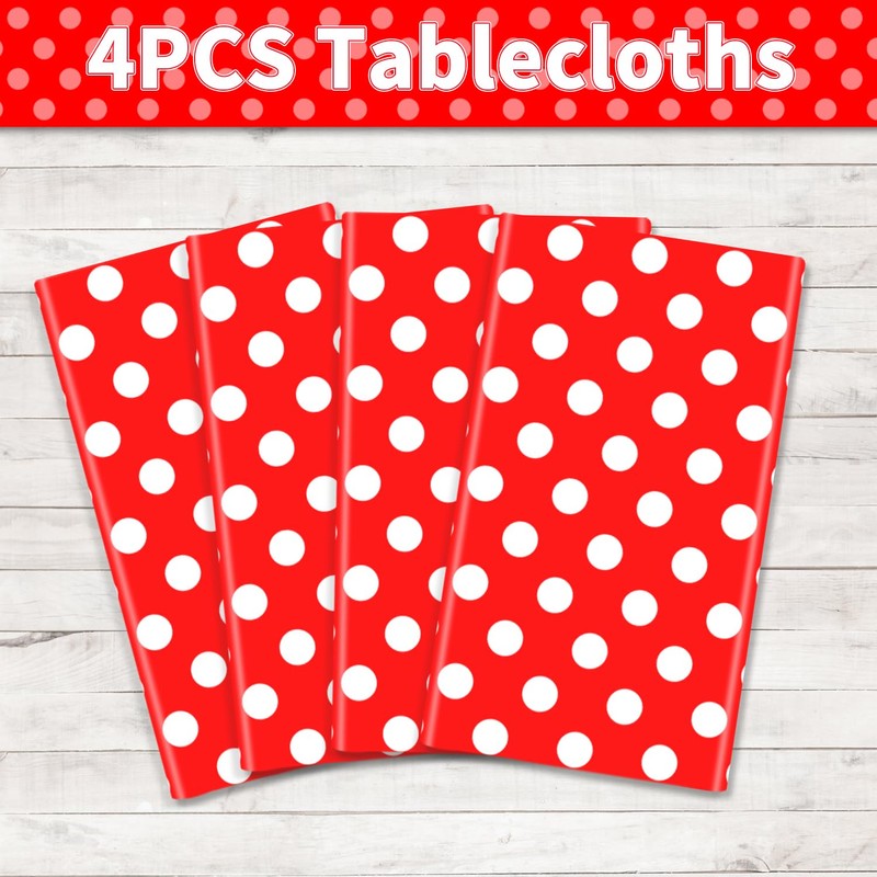 TJYJOY 4 Pack Red and White Polka Dots Rectangular Tablecloth