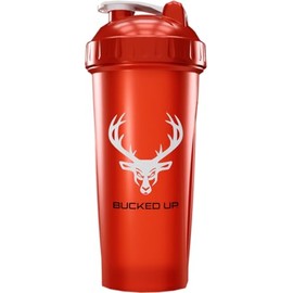 Bucked Up Perfect Shaker Bottle, 28oz, BPA-Free, Dishwasher Safe, Leak-Proof, Red Bottle with White Buck Logo