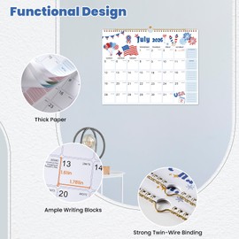 2026 Calendar - 2026 Wall Calendar, January 2026 - December 2026, 2026 Calendar 12 Month, 15" x 11.5", 2026 Wall Calendars, Twin-Wire Binding, Holidays Reminder, Thick Paper, Julian Dates