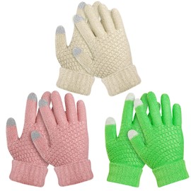 ONESING 3 Pairs Winter Gloves for Kids Knit Warm Gloves Touch Screen Thermal Gloves for Boys Girls