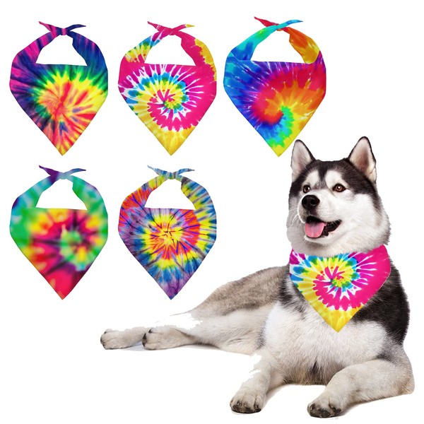 Howilath 5 PCS Set Dog Bandana - Tie-dye Spiral Dog