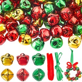 SUNNYCLUE Christmas Wreath Making Kits Jingle Bell Wreath Ornaments Red Green Christmas Bells Hanging Wreath Christmas Tree Ornaments for Holiday Party DIY Crafts Xmas Tree Home Garden Decoration