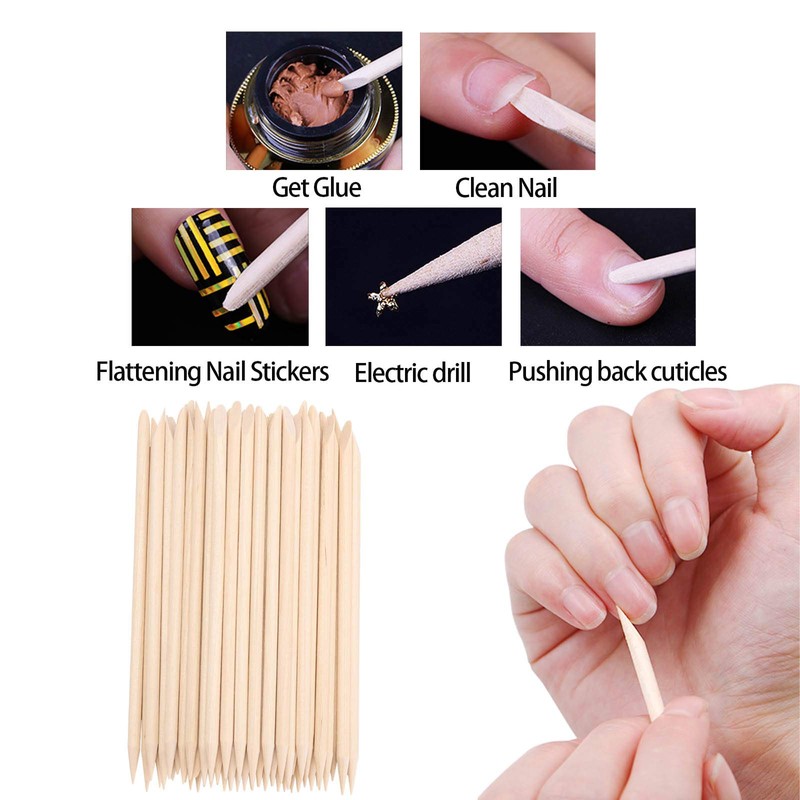 Tbestmax 100 Pcs Orange Sticks for Nails Double Sided Multi