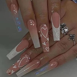 Uñas Postizas Cuadradas Francesas de Cobertura Completa, Acrílicas, Color Nude, Para Mujeres y Niñas, 24 Unidades (rosa Ataúd Francés)