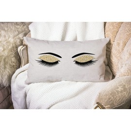 Smooffly Eyelashes Pillow Home Decorative Throw Pillow Covers Pair of Black Eyelashes Waist Lumbar Cotton Linen Throw Pillow case Cushion Cover Sofa Home Decorative Rectangle Oblong 12x20 Inches