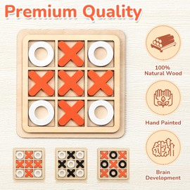 Meooeck 6 Pieces Wooden Tic Tac Toe Game for Kids Mini Board Game XO Chess Board Game Family Children Puzzle Game Educational Toys for Kids, Birthday Party Favors, Goody Bag Stuffers
