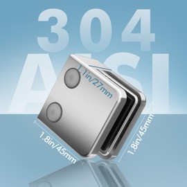 Glass Clamp - Stainless Steel 304/316 Flat Back Square 1/4 "-3/8"（6mm-10mm） Tempered Glass Clip Holder Polished for Balustrade Handrail (AISI304-Brushed, 8 Pack)