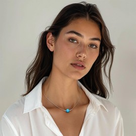 Turquoise Necklace in 925 Sterling Silver - 10mm Round Beads Gemstone Pendant with 38cm Chain - Turquoise Jewelry for Women - December Birthstone Pendant - Perfect Gift for Women