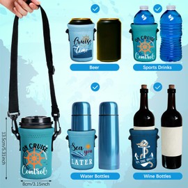 Jingmore 4 Pcs Cruise Ship Beer Can Cooler Boat Cup Sling Tumbler Carrier with Adjustable Shoulder Strap Cruise Essentials Gifts 2025 Water Bottle Holder for Royal Caribbean Summer Nautical Party