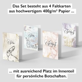 KOKO&LORA® Modern Easter Cards in Set of 4 with Matching Kraft Paper Envelopes, Greeting Cards for Easter Time, Stylish Folding Cards for Easter (Pastel)