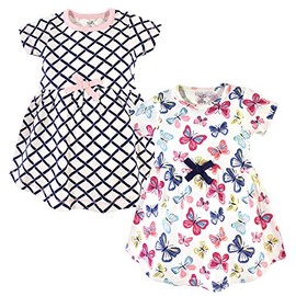 Touched by Nature baby girls Organic Cotton Short-sleeve and Long-sleeve Dresses Casual Dress, Toddler Bright Butterflies Short Sleeve, 3T US